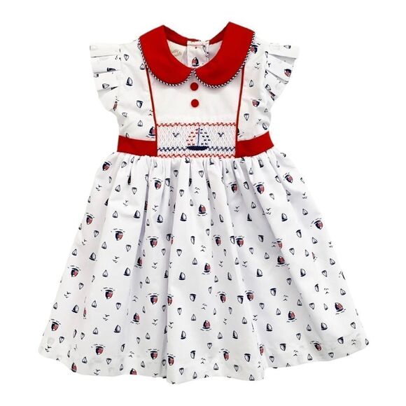 PRETTY ORIGINALS | White | HAND SMOCKED NAVY DRESS - Picture 2 of 13